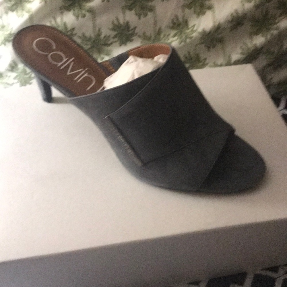 Grey suede Calvin Klein mules new never worn